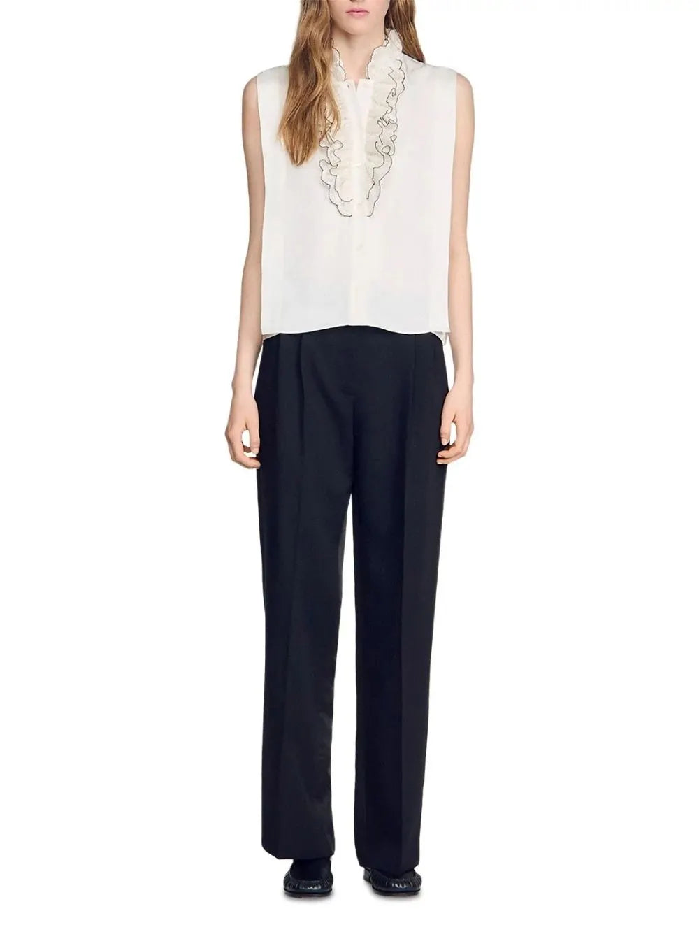 Contrast Ruffle Shirt Flowering Girl