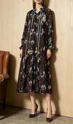 Kitra Printed Long Sleeve Midi Dress Flowering Girl