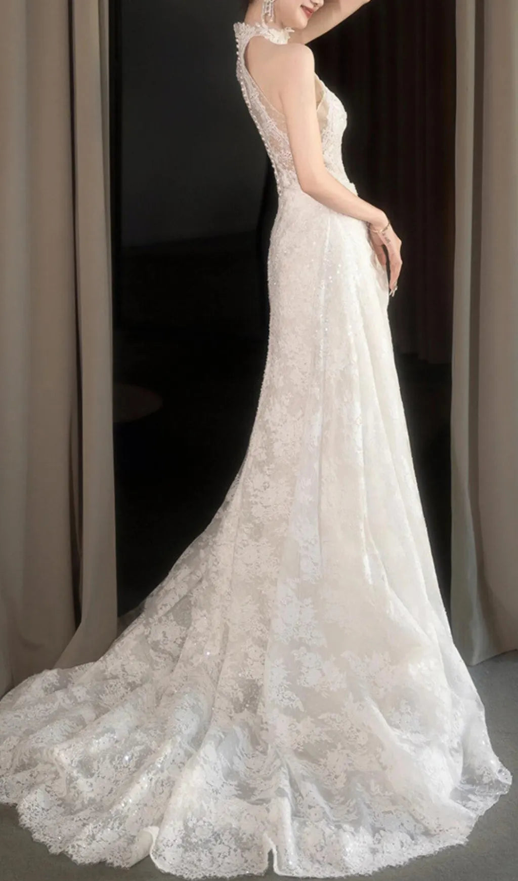 Dayanara White Halter Lace Wedding Dress Flowering Girl