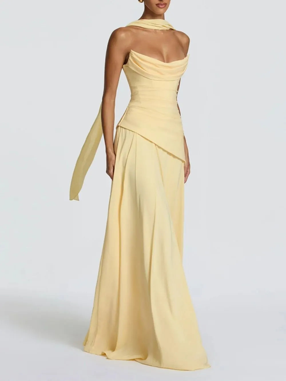 Materia Yellow Strapless Maxi Dress Flowering Girl