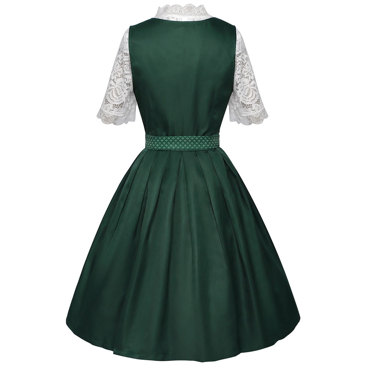 Dark Green Satin-Finish Polyester Or Silk Blend Fit-And-Flare Dirndl Set Flowering Girl