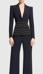 Sandy Trim Embellished Blazer & Pants Set - Black Flowering Girl
