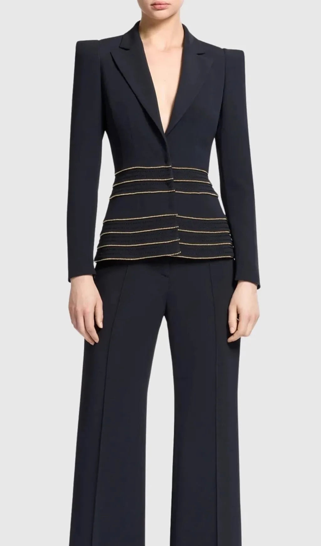 Sandy Trim Embellished Blazer & Pants Set - Black Flowering Girl