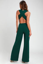 Thinking Out Loud Hunter Green Backless Jumpsuit Flowering Girl