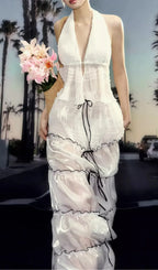 Devrim White Halter Two-Piece Swimsuit Flowering Girl