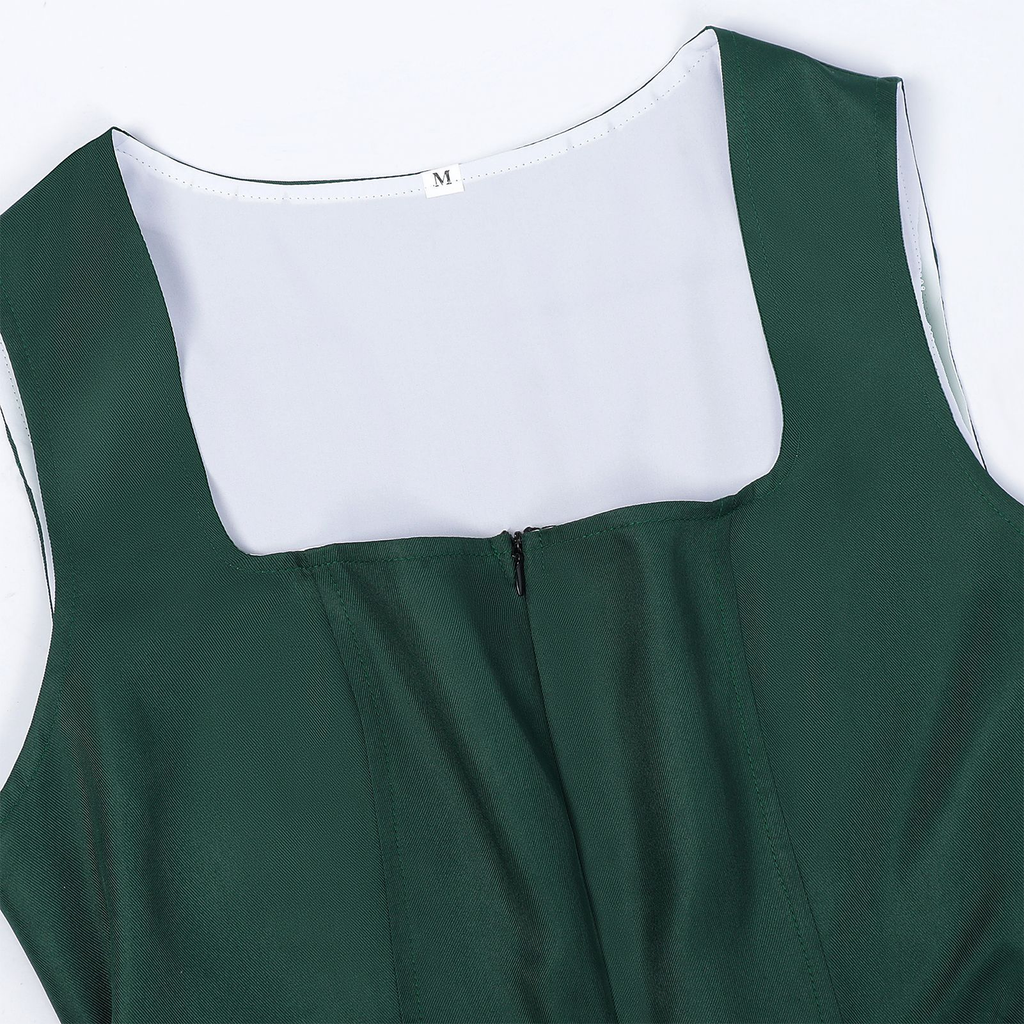 Dark Green Satin-Finish Polyester Or Silk Blend Fit-And-Flare Dirndl Set Flowering Girl