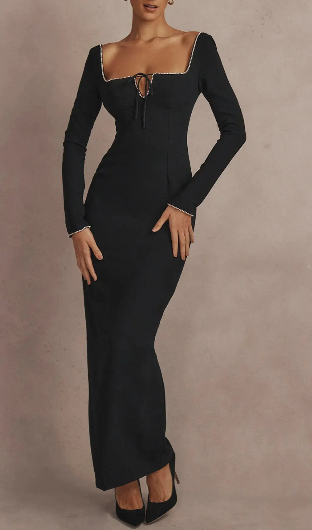 Black Crystal Embellished Maxi Dress Flowering Girl