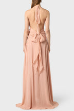 Aonaver Floral Ruffle Halter Maxi Dress - Pink Flowering Girl