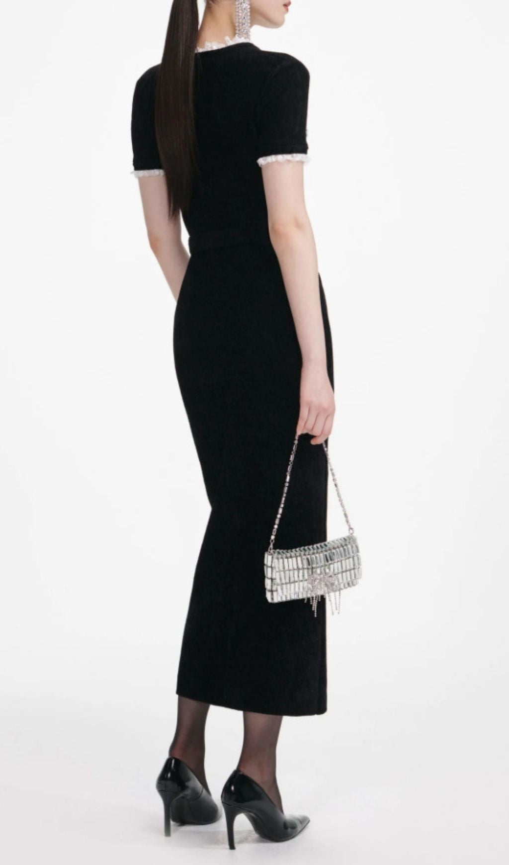 Karolyn Black Lace Trim Bandage Midi Dress Flowering Girl