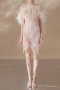 Priscilla Sequin Feather Crystal-Strap Mini Dress In Pink Flowering Girl