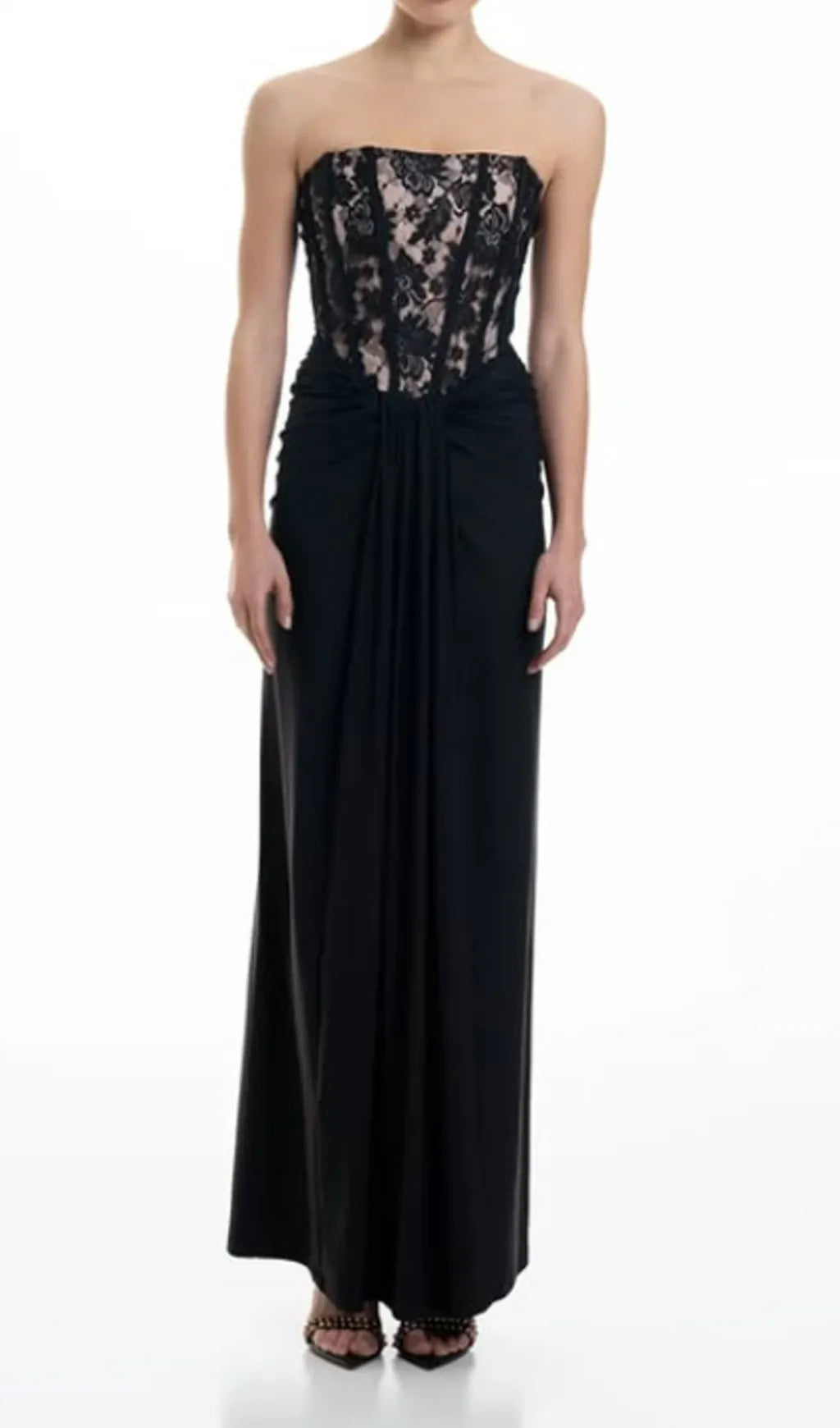 Dovie Black Strapless Corset Lace Maxi Dress Flowering Girl