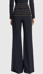 Sandy Trim Embellished Blazer & Pants Set - Black Flowering Girl