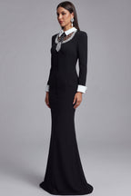 Black Structured Crepe Mermaid Gown with Crystal Embellishment Flowering Girl