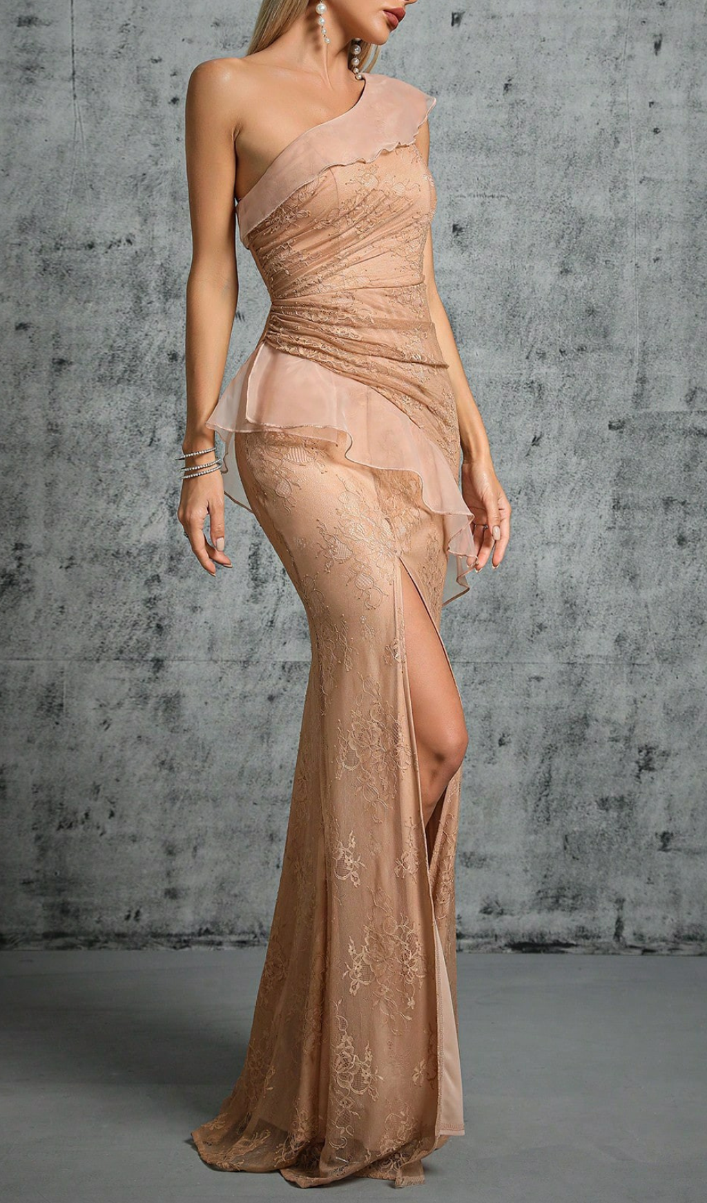 Genevra One-Shoulder Mesh Maxi Dress Flowering Girl