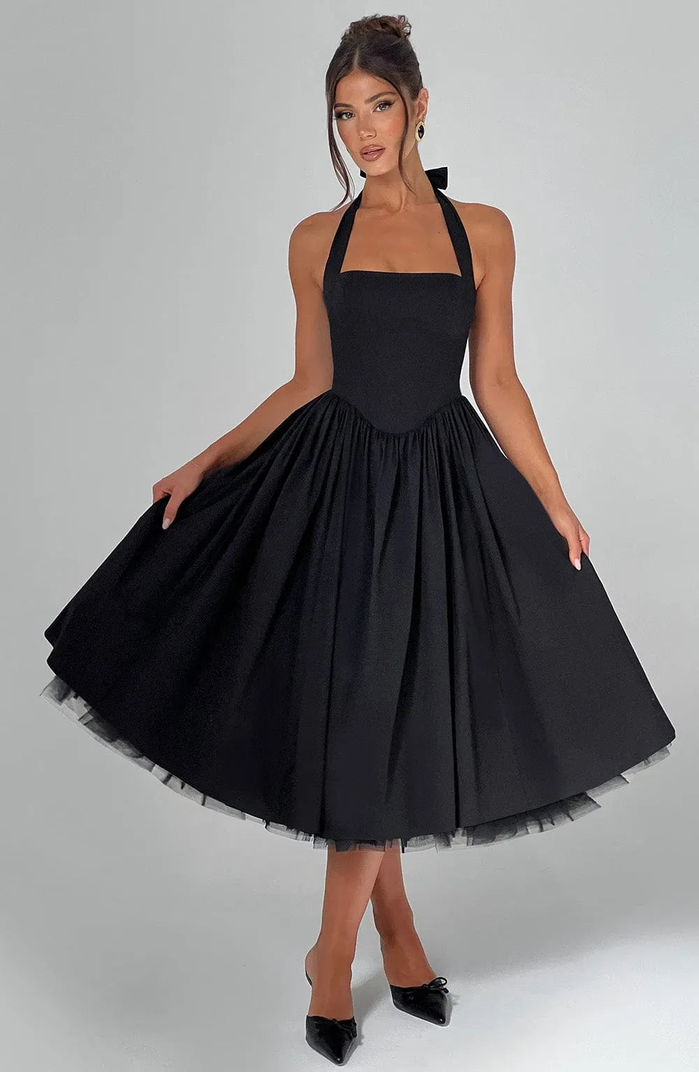 Cressida Midi Dress - Black Flowering Girl
