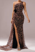 Jocelyn High Slit Feather One-Shoulder Maxi Dress Flowering Girl