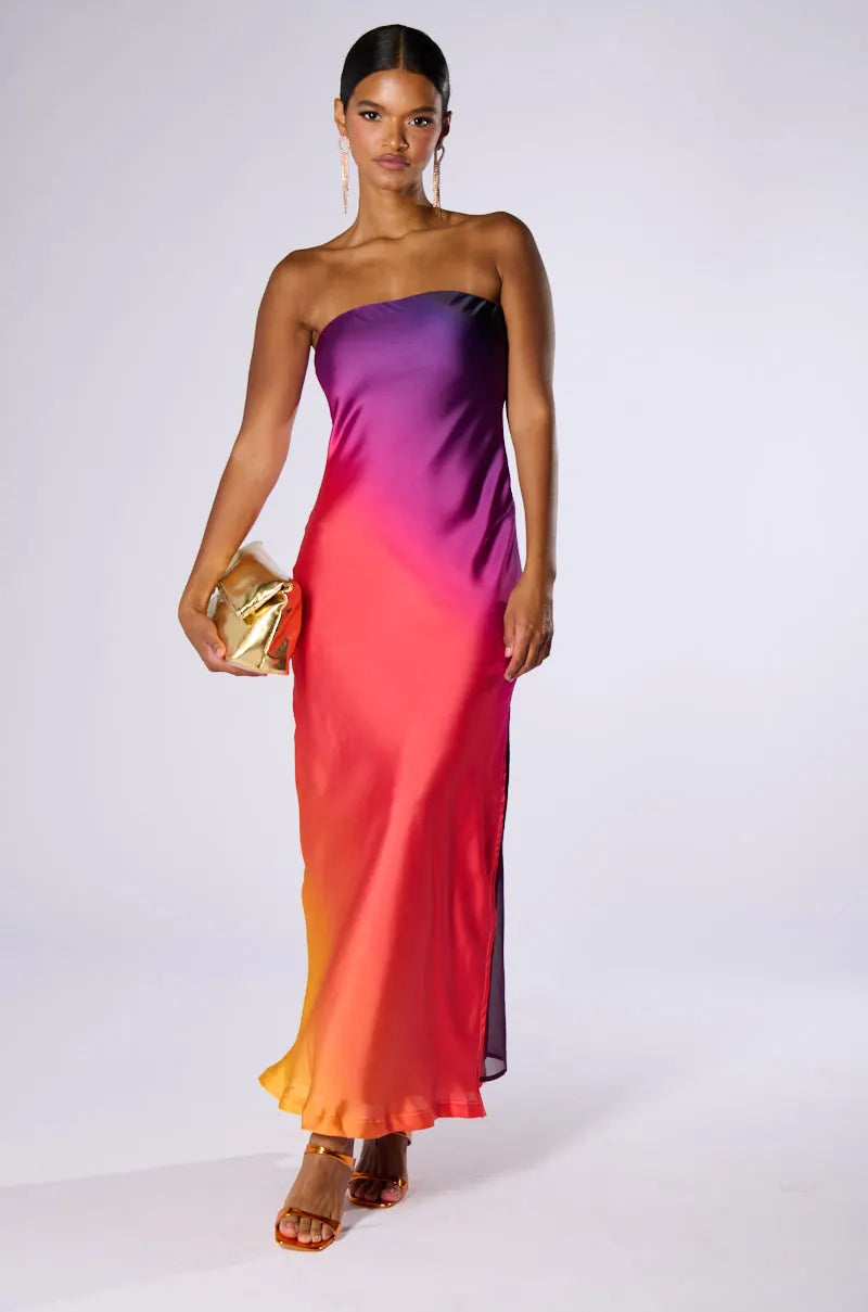 Satin Strapless Maxi Dress Flowering Girl