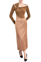 Samaro Asymmetric Cutout Panel Midi Dress - Brown Flowering Girl