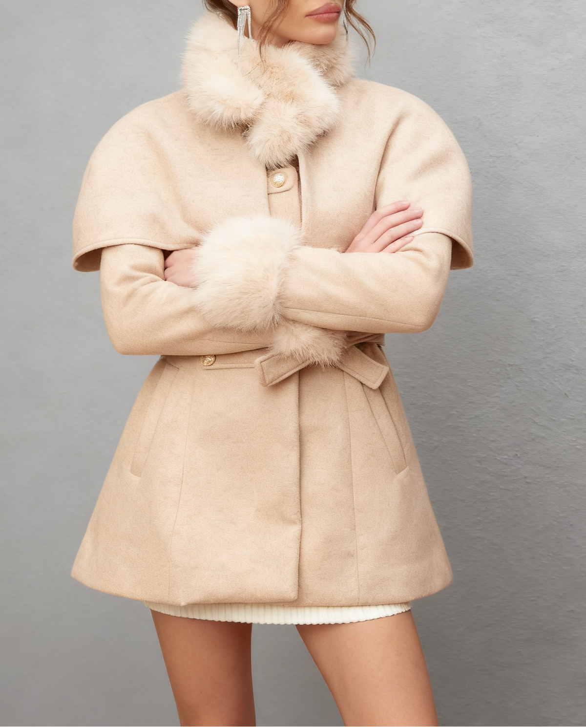 Rosella Detachable-Cape Faux-Fur Coat Flowering Girl