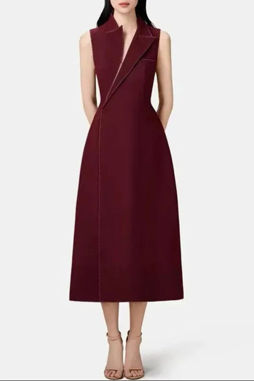 Asymmetric Collar Blazer Midi Dress In Red Flowering Girl