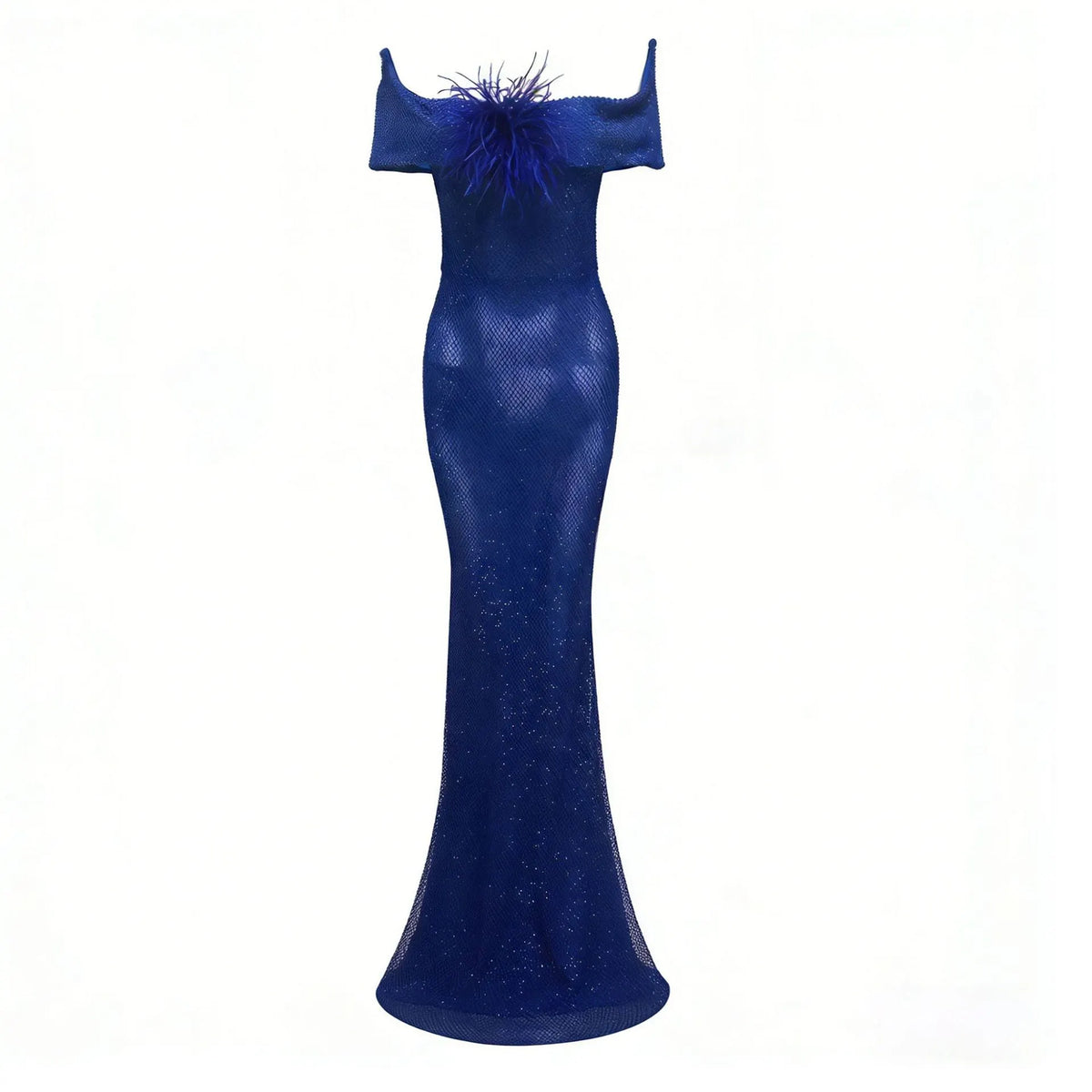 Riva Feather Embellished Hollowed Sequin Bodycon Maxi Dress In Blue Flowering Girl