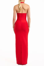 Lara Cutout Backless Halter Bandage Maxi Dress In Red Flowering Girl