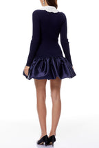 Lorraine Navy Blue Satin Panel Knit Mini Dress Flowering Girl