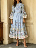 Marleigh Blue Long Sleeve Printed Midi Dress Flowering Girl