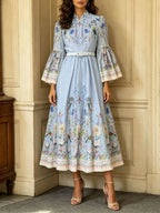 Marleigh Blue Long Sleeve Printed Midi Dress Flowering Girl