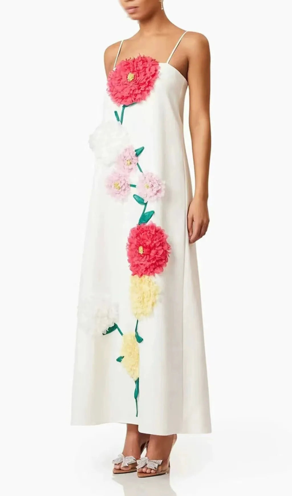Erica White Strappy Flower Maxi Dress Flowering Girl