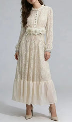 Deborah 3D Floral Tulle Lace Maxi Dress In White Flowering Girl