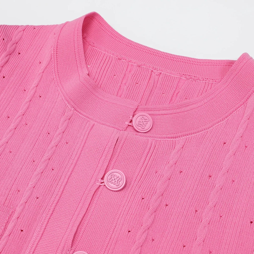 Kilenya Hot Pink Knit Short Sleeve Midi Dress Flowering Girl
