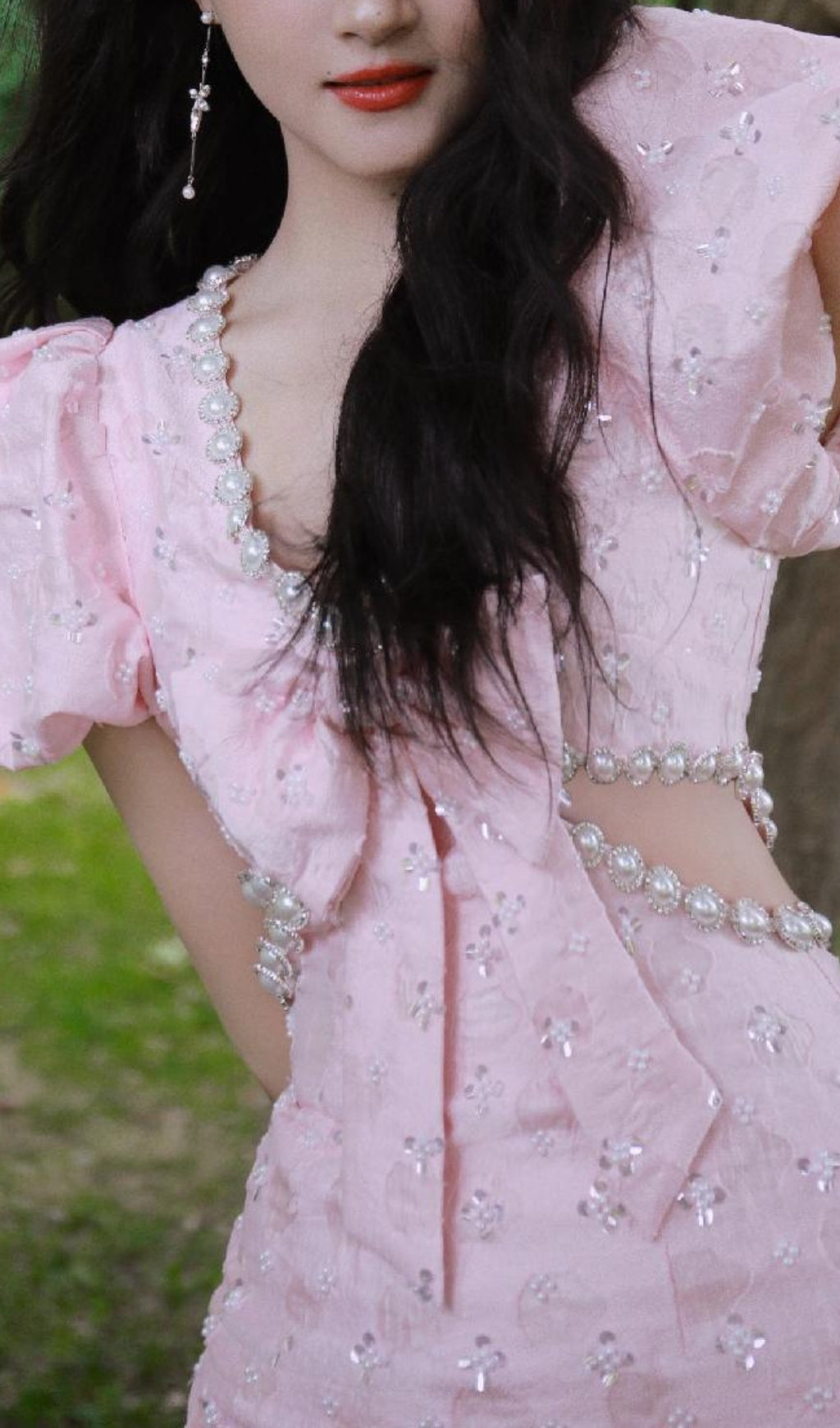 Ataret Pearl Bow Mini Dress Flowering Girl