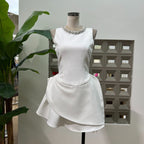 Jean Round Neck Diamond Sleeveless Mini Dress In White Flowering Girl