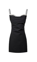 Satin Pearl Mini Dress In Black Flowering Girl
