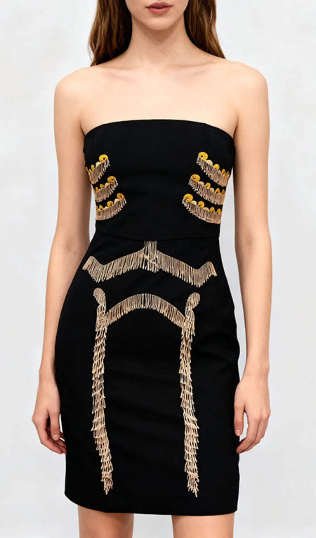 Julissa Black Strapless Tassel Mini Dress Flowering Girl