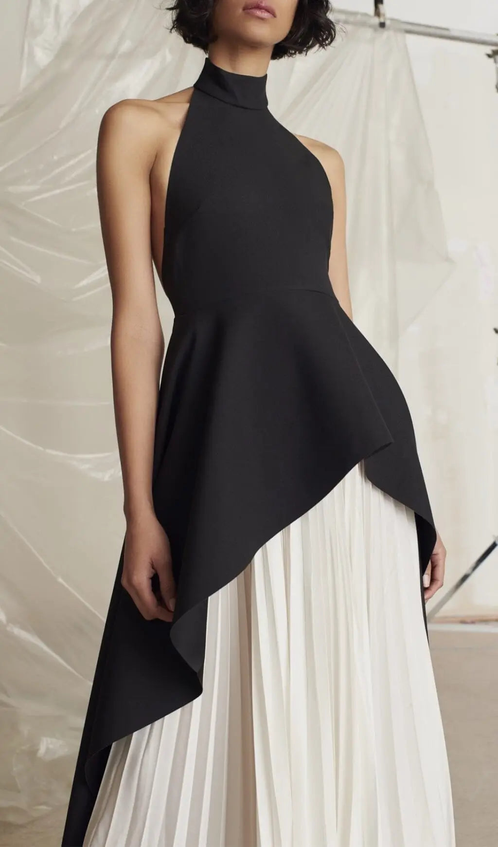Bandage Halter Irregular Maxi Dress In Black And White Flowering Girl