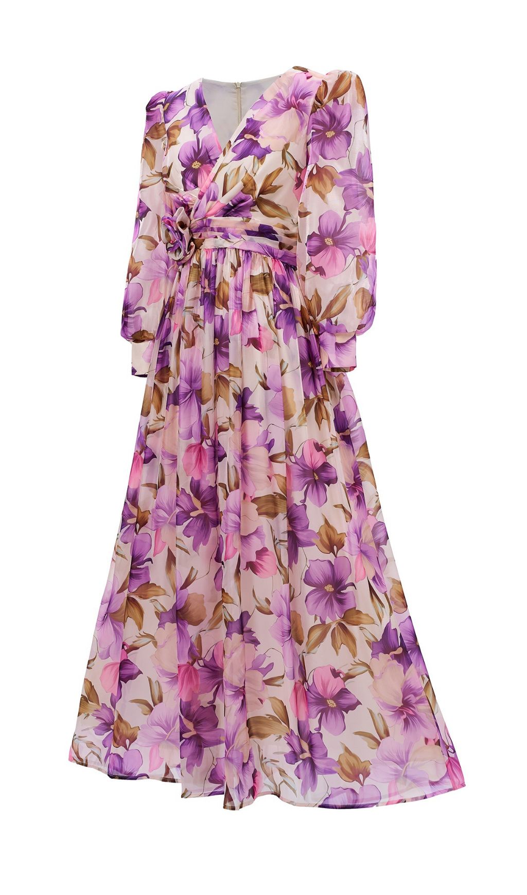 Ferial Purple Floral Printed Long Sleeve Maxi Dress Flowering Girl