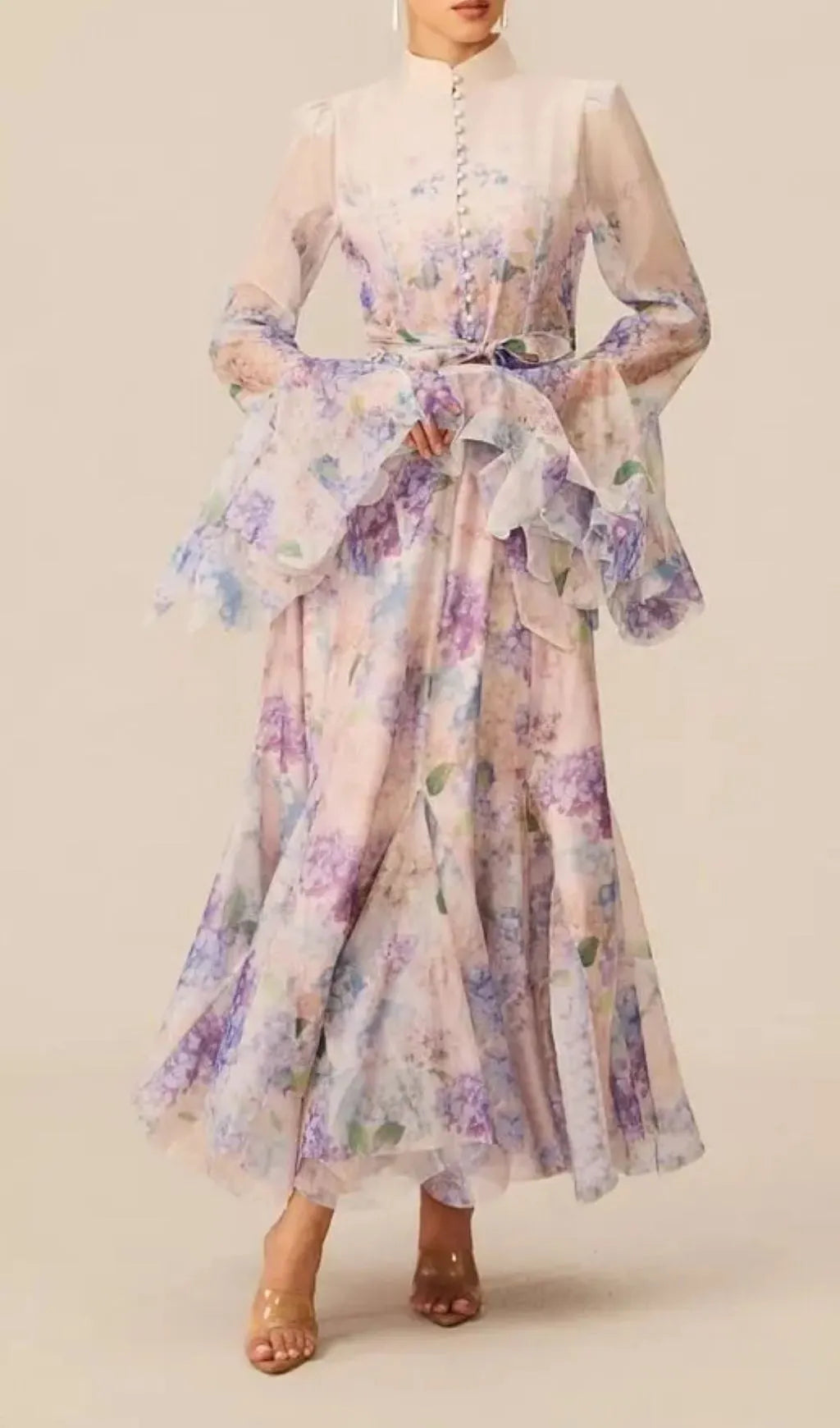 Alessia Purple Long Sleeve Floral Mock Neck Maxi Dress Flowering Girl