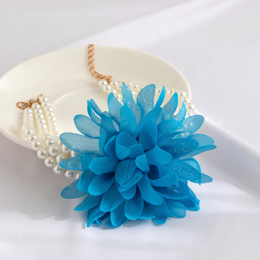Akshita Blue Pearl Flower Choker Flowering Girl