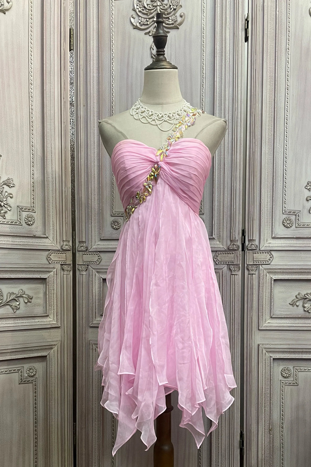 One-Shoulder Crystal Chiffon Party Dress Flowering Girl