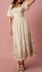 Lamia Puff Sleeve Printed Midi Dress Flowering Girl