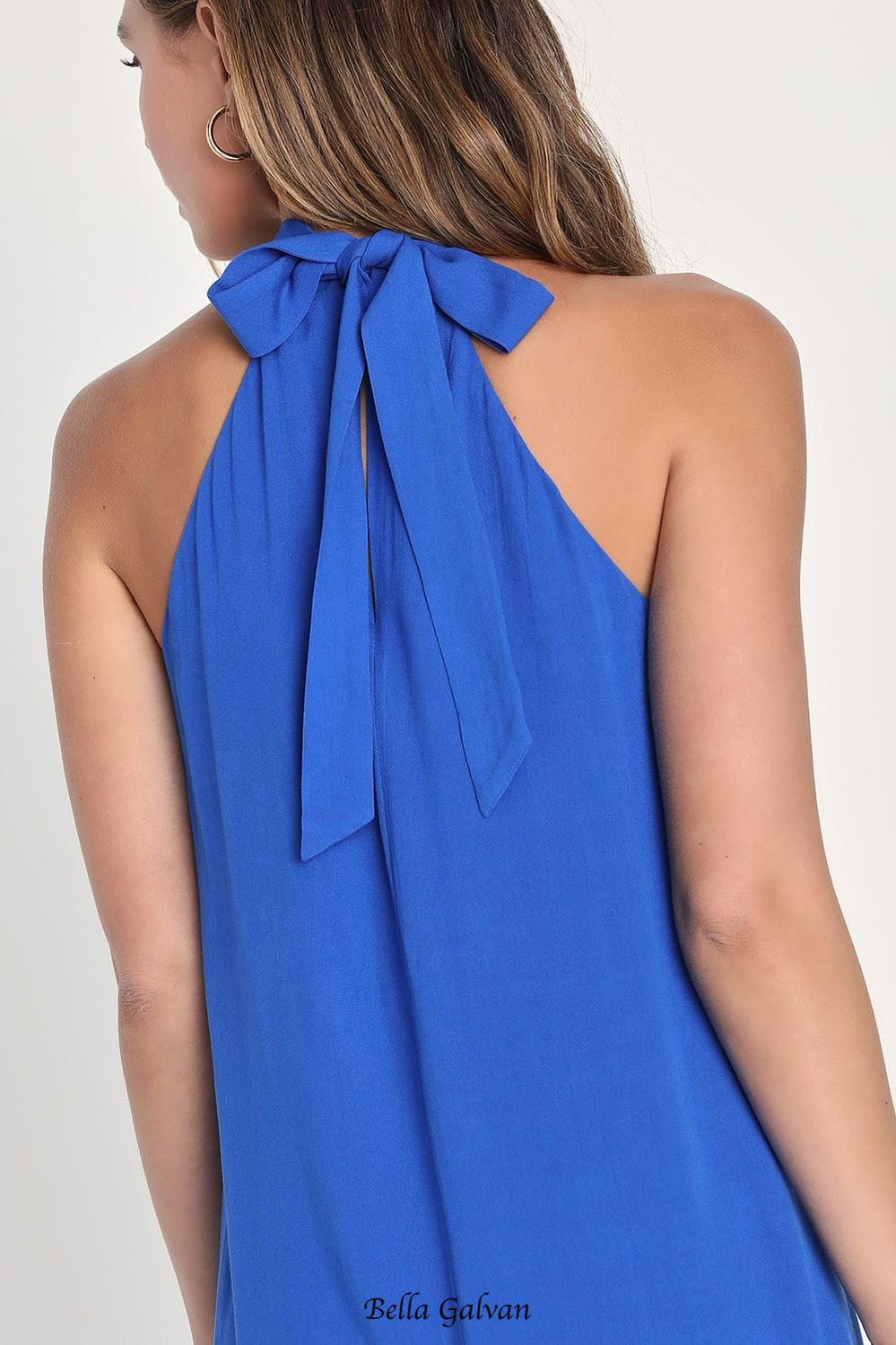 Shift Halter Mini Dress in Blue Flowering Girl