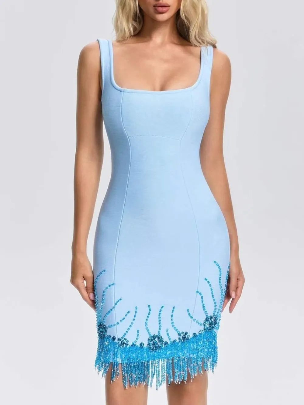 Grimrics Fringe Crystal Mini Dress Flowering Girl