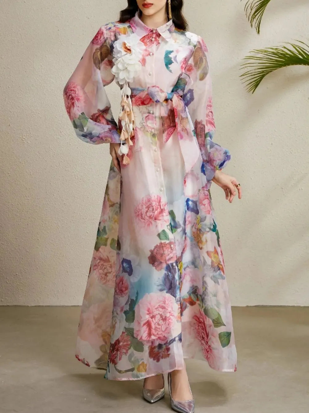 Maru Pink Printed Maxi Dress Flowering Girl
