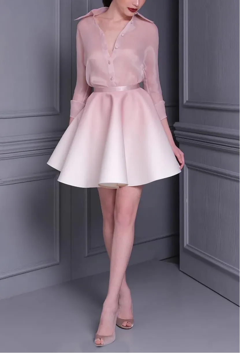 Light Pink Shirt Suit Mini Dress Flowering Girl