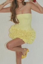 Amy Flower Embellished Mini Skirt Corset Set In Yellow Flowering Girl