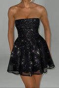 Katrina Mini Dress - Black Sparkle Flowering Girl