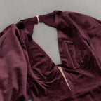 lantern sleeve velvet maxi dress in burgundy Flowering Girl