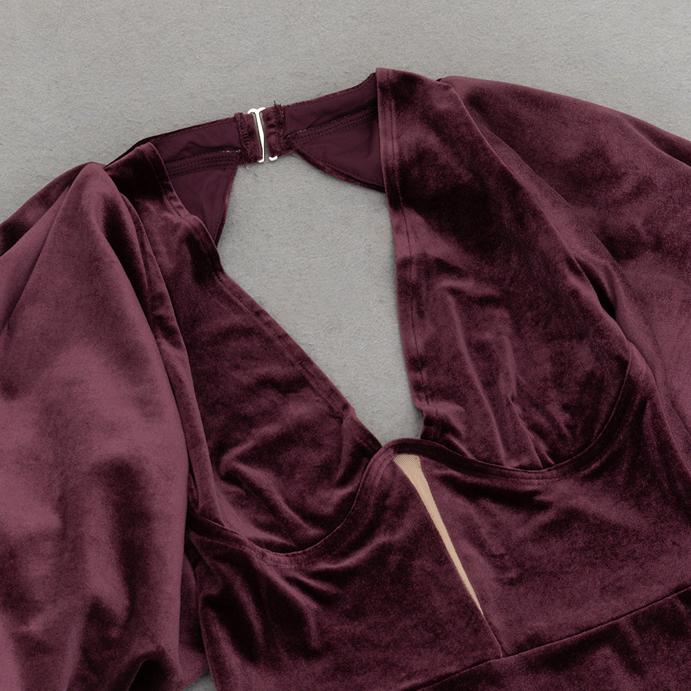 lantern sleeve velvet maxi dress in burgundy Flowering Girl